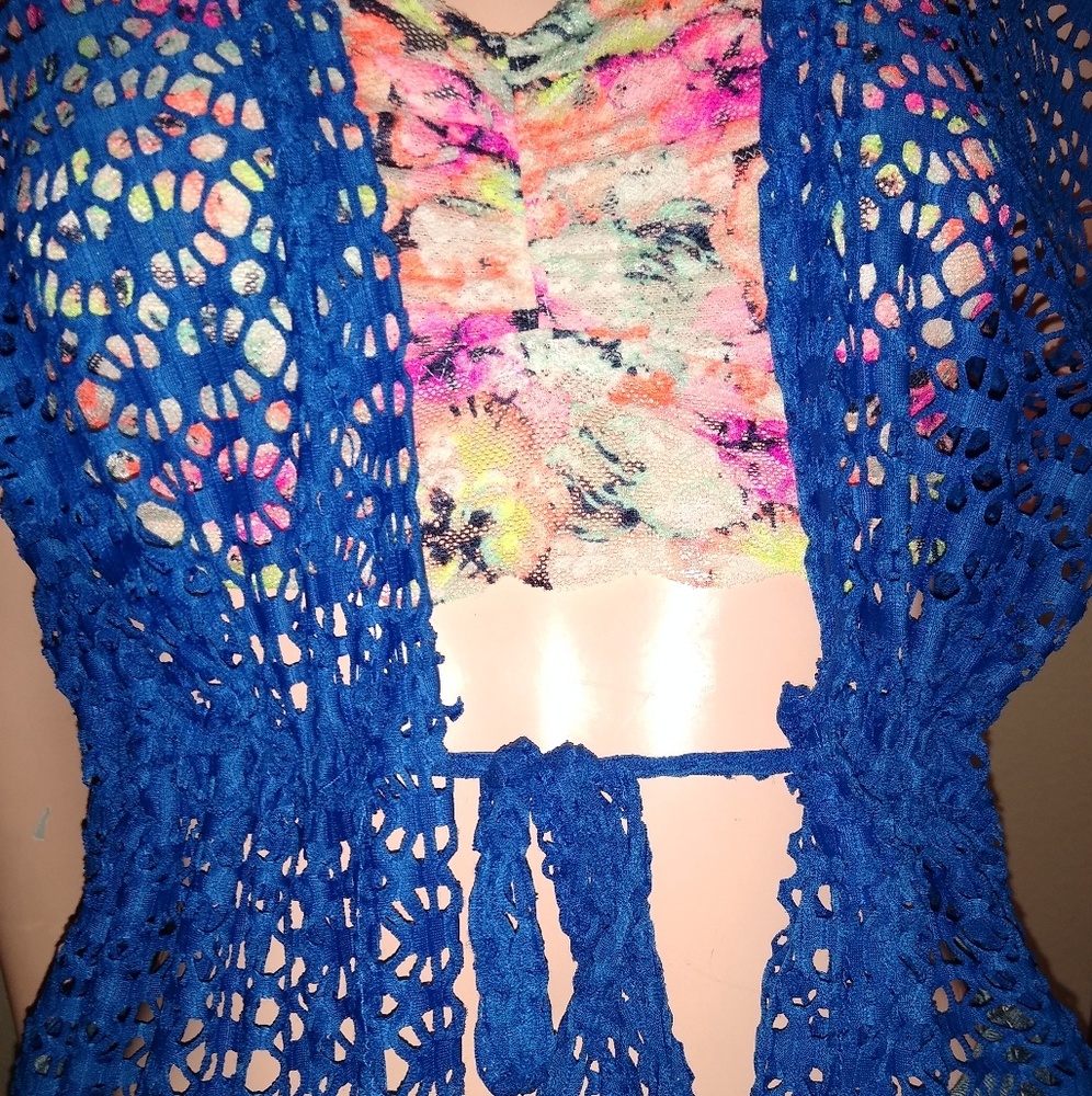 Fishnet Drawstring Blue Shirt - Picture 3 of 3